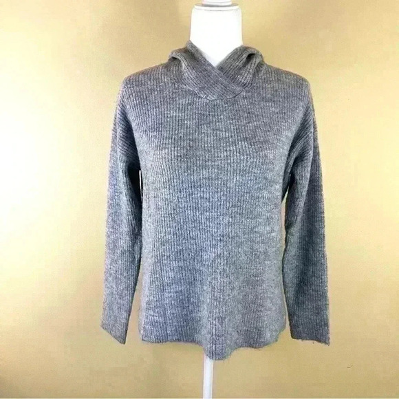 Harper Lane Gray Ribbed Hooded Cropped Side-V Pullover Sweater Size S - Picture 1 of 11
